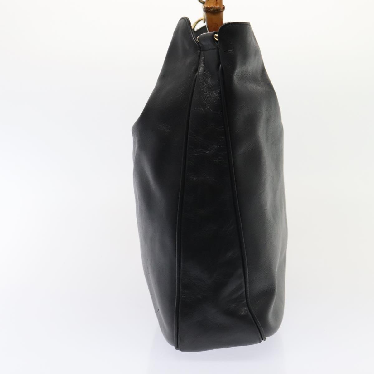 GUCCI Bamboo Shoulder Bag Leather 2way Black Gold 001 1998 1577 Auth ep5534