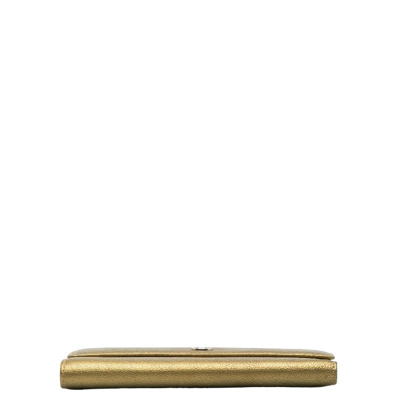 Chanel Cocomark Three Folded Wallet Long Wallet Metal Curry Leather CHANEL