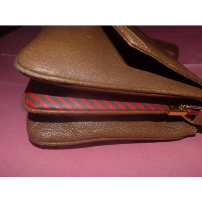 Gucci Vintage Designer Purses Brown Leather And Gg Leather Cross Body Bag