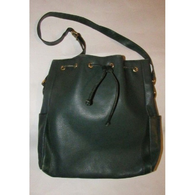 RARE, Gucci, emerald green leather, XL, horse-bit bucket style shoulder bag with horseshoe accents