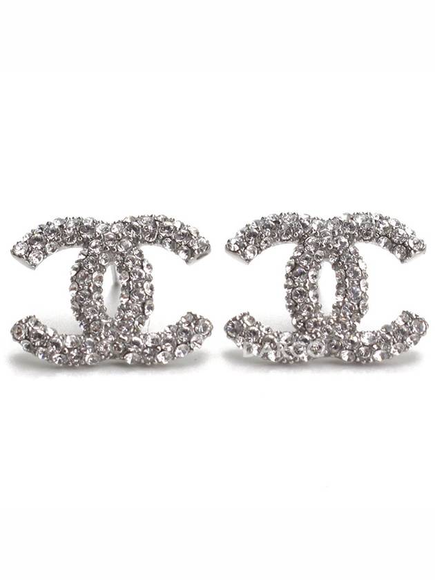 Crystal CC Logo Earrings Silver Chanel