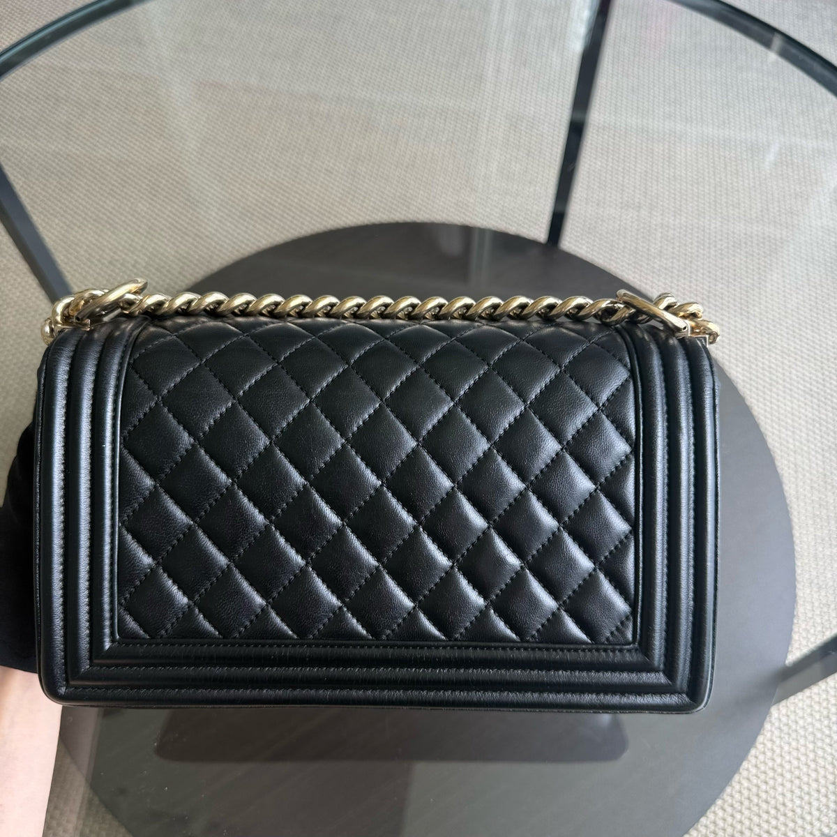 Chanel Boy Medium - 25CM Quilted Lambskin Black Gold Hardware Series 22