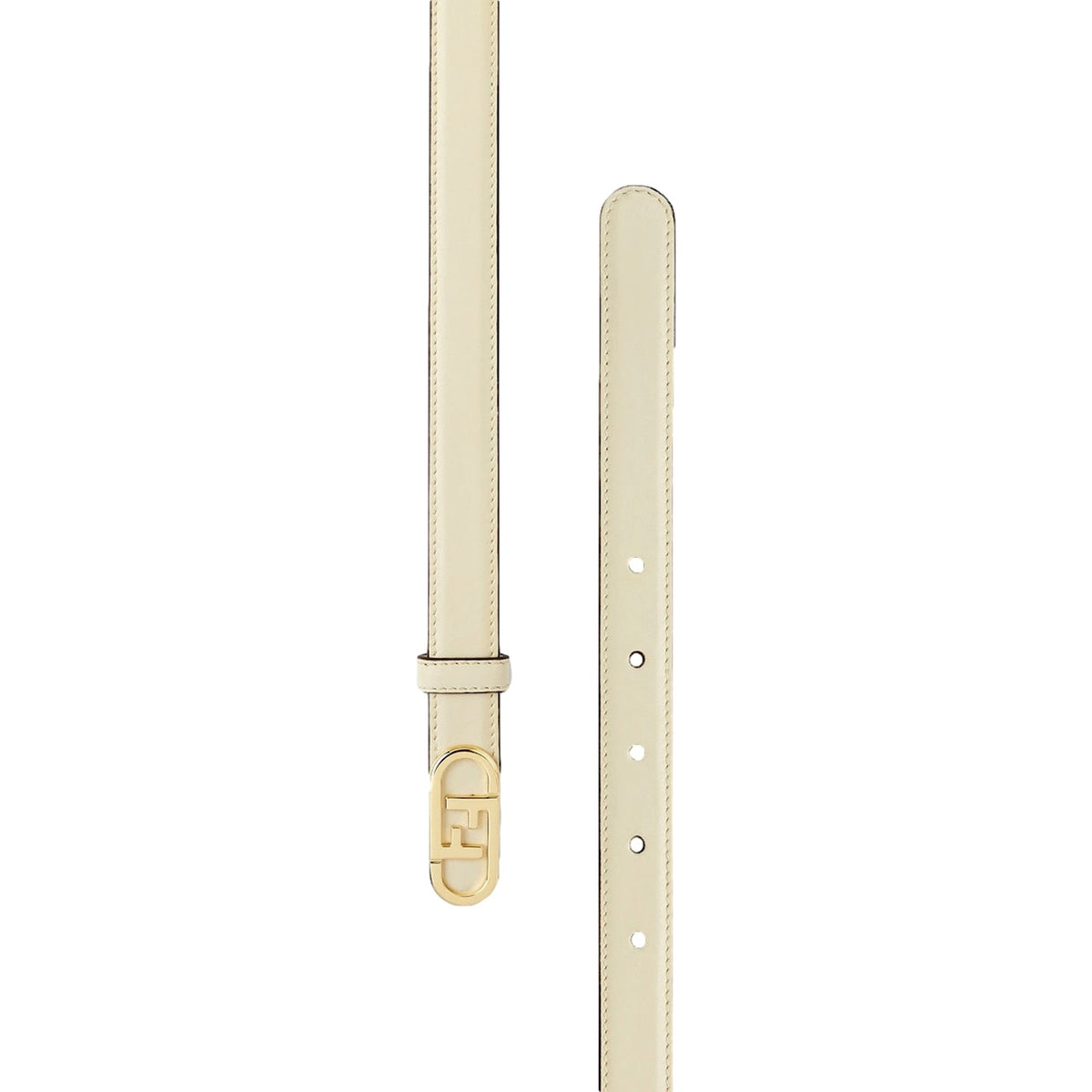 Fendi O'Lock Ivory Leather Skinny Belt Size 90
