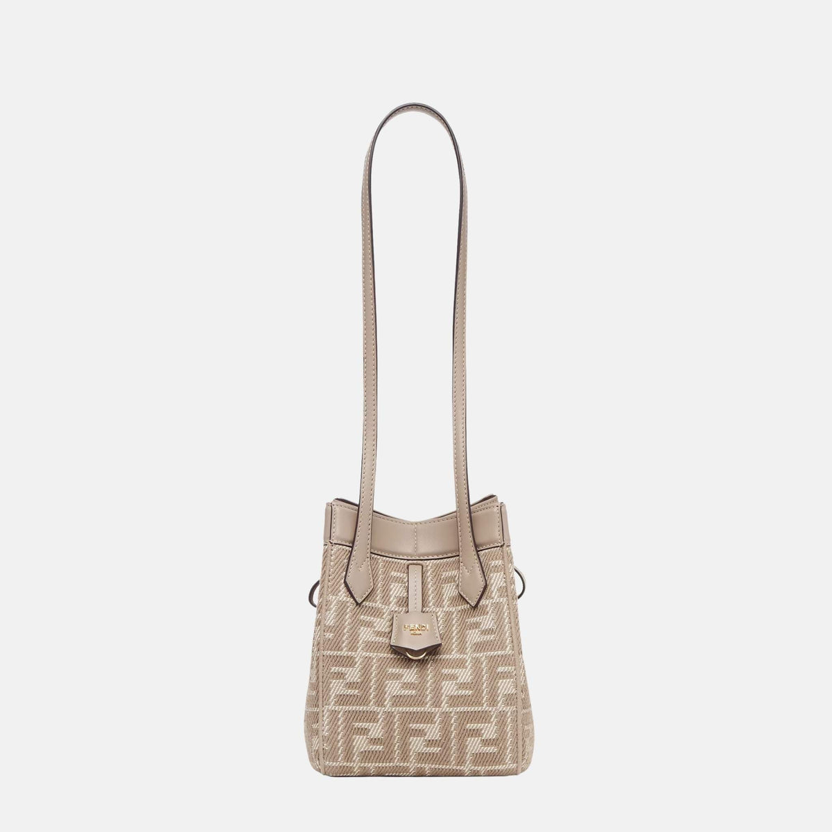 Fendi Origami Mini Bag In Denim Effect FF Jacquard, Grey, Front