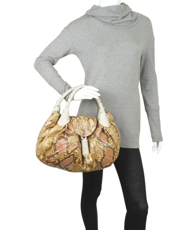 Fendi Spy 8b Tan & Brown Tanxbrown Snakeskin Satchel