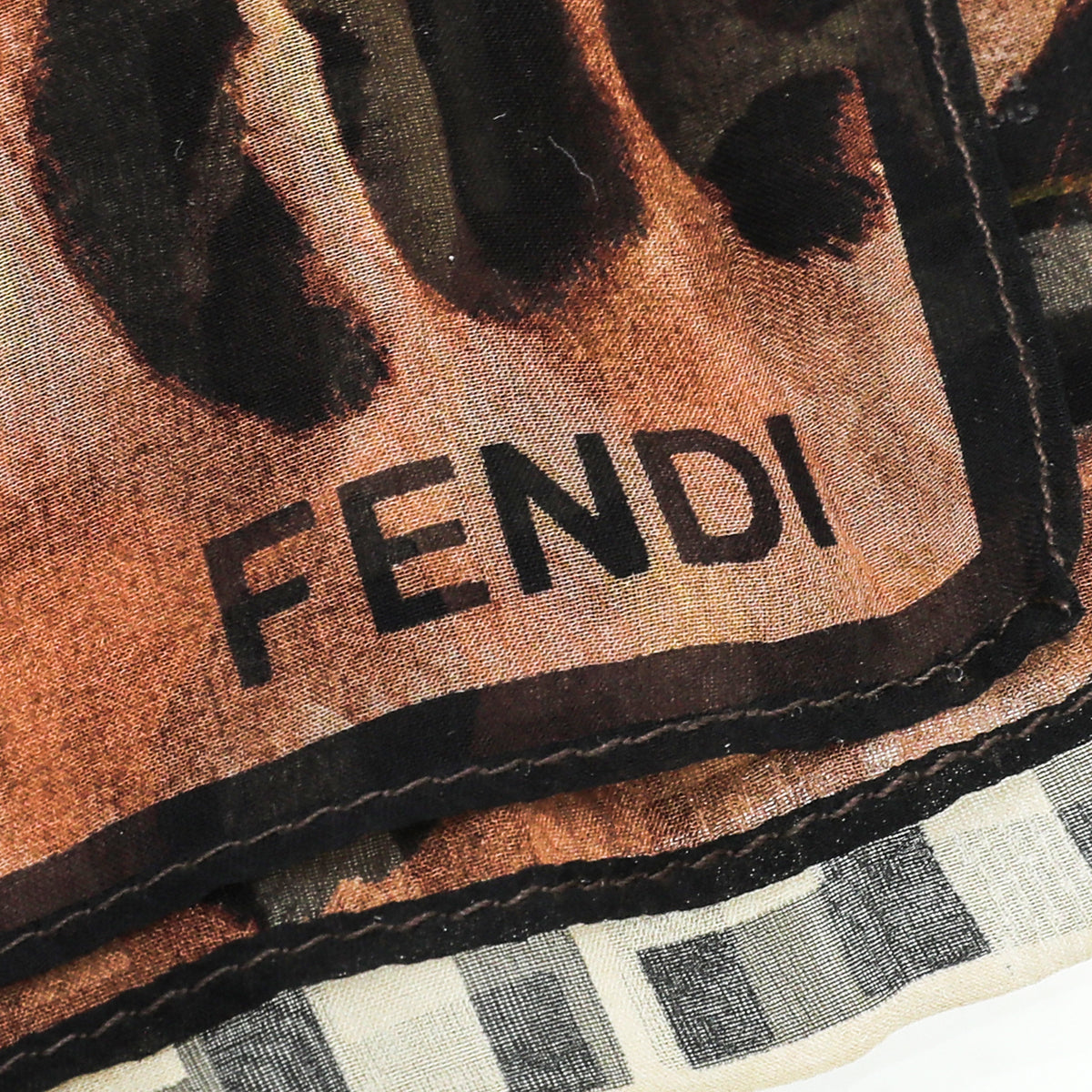 Fendi Brown Zucca Leopard Silk Scarf