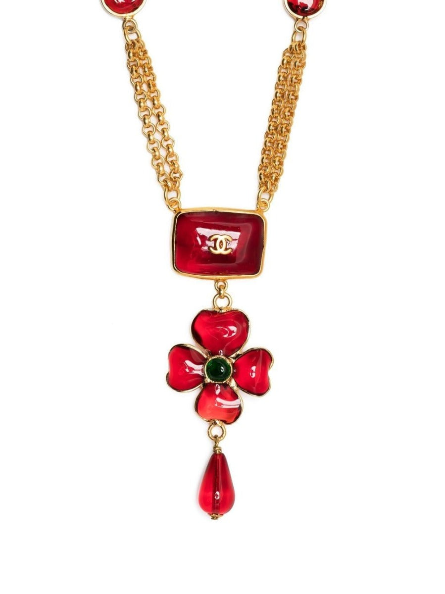 Double Strand Burgundy Flower Necklace