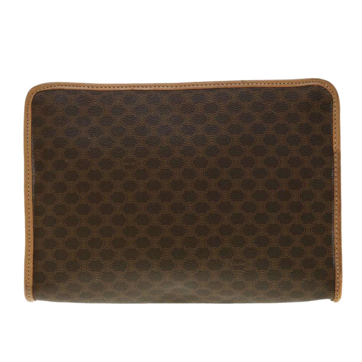 Celine Macadam Canvas Clutch Bag PVC Leather 2Set Brown fm2235
