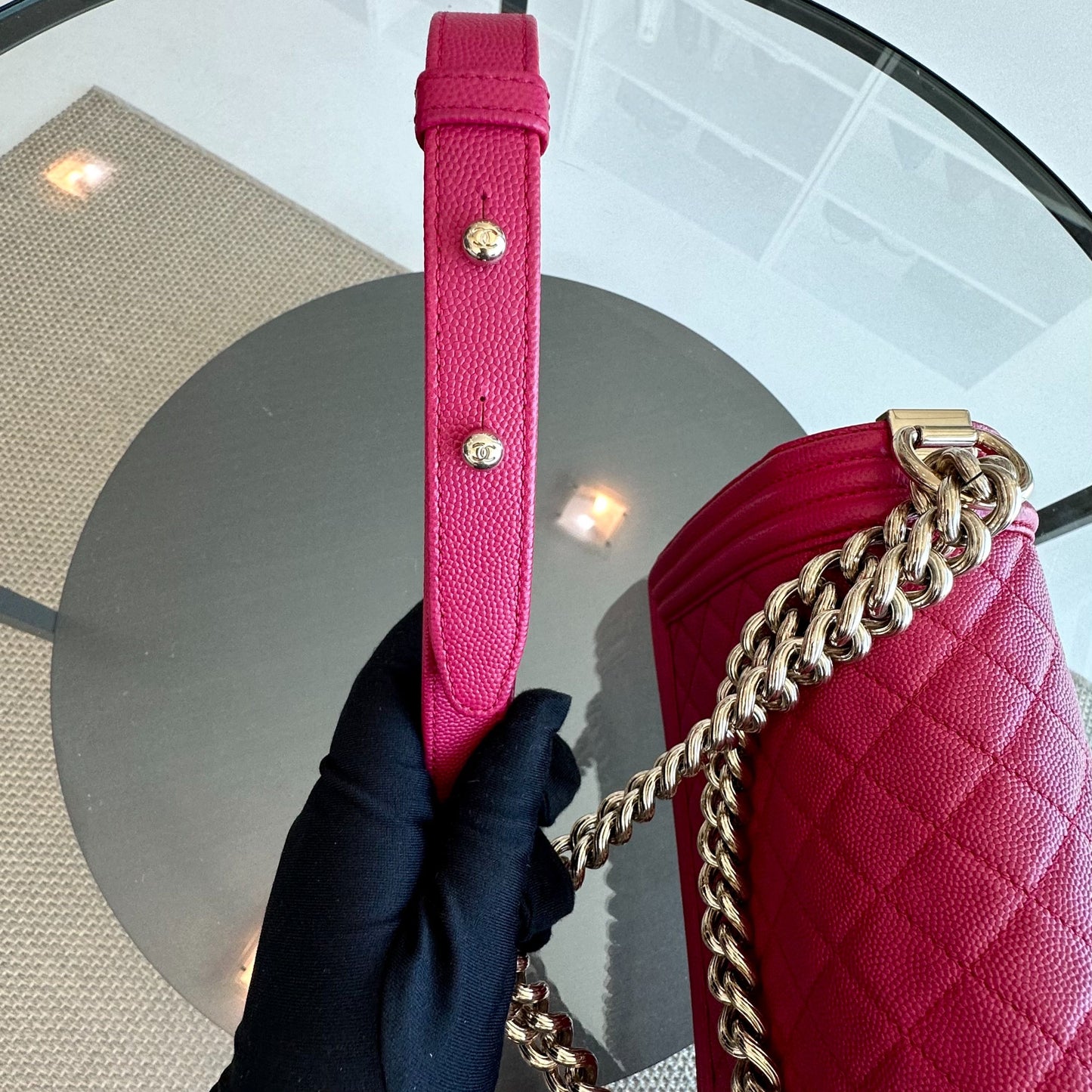 *Full Set, Receipt* Boy Caviar Old Medium 25CM Quilted Leboy Hot Pink GHW No 23