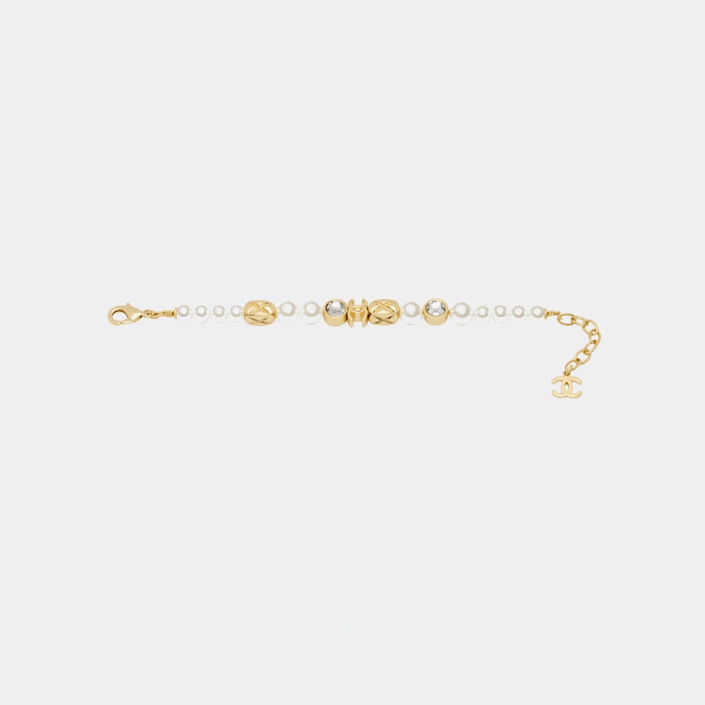 Gold Metal Pearl and Diamantes Bracelet with CC Charm