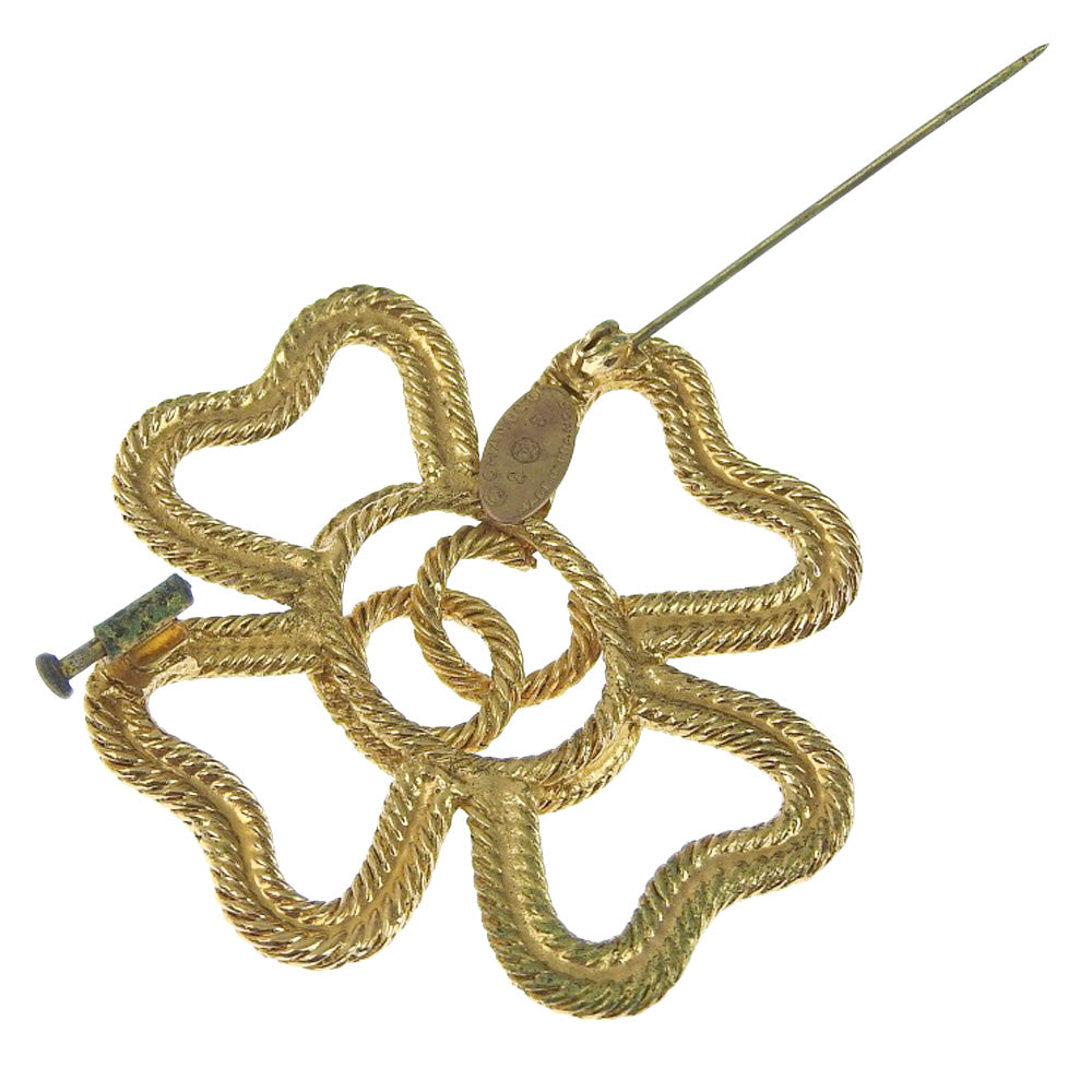CHANEL Brooch Plated Gold gold vintage COCO Mark Clover Women Used