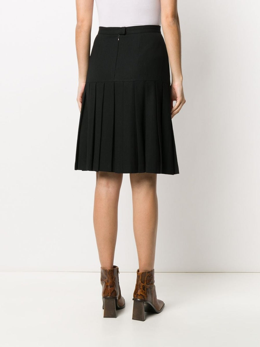 Pleated Black Wool Skirt