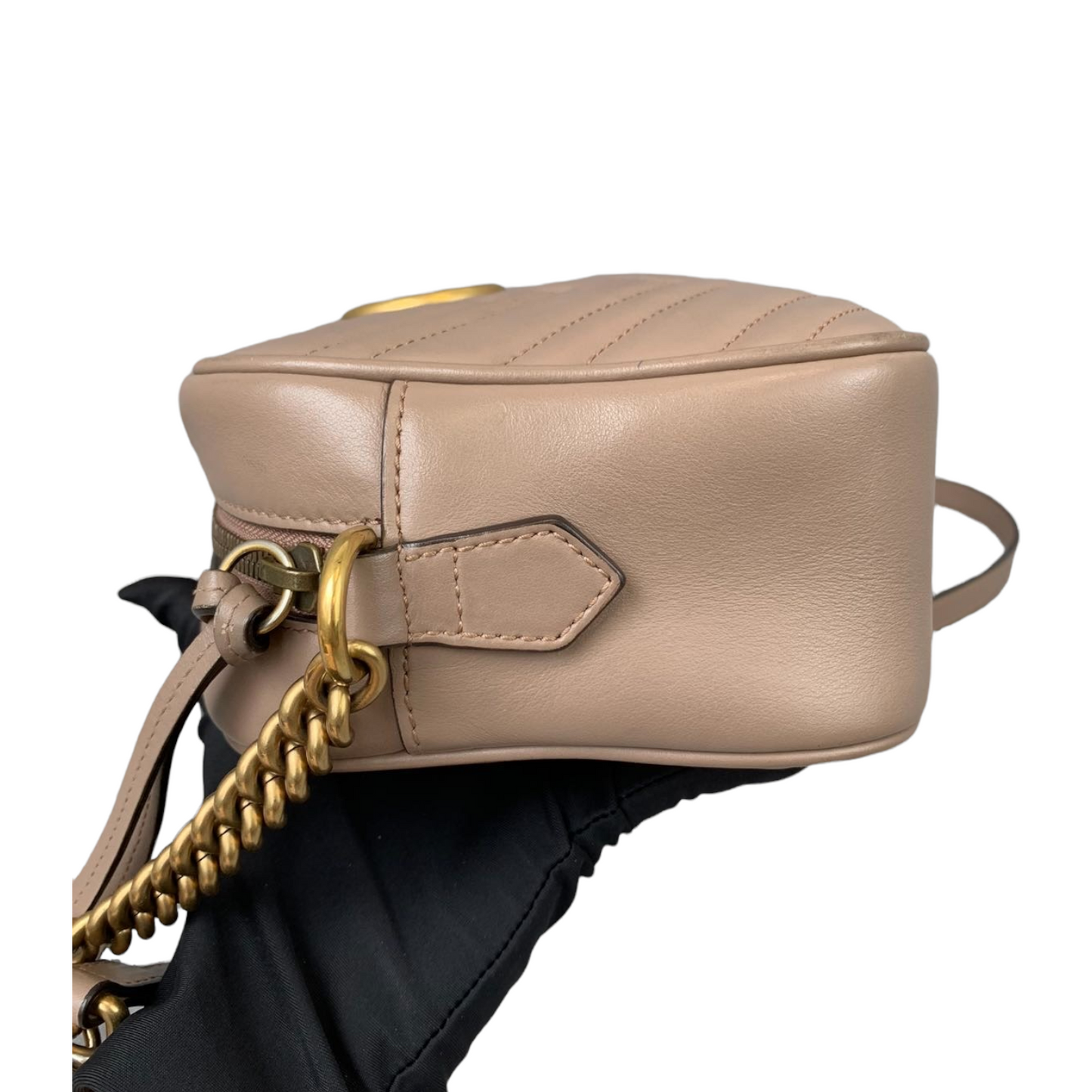 Gucci Small Marmont Leather Camera Beige GHW