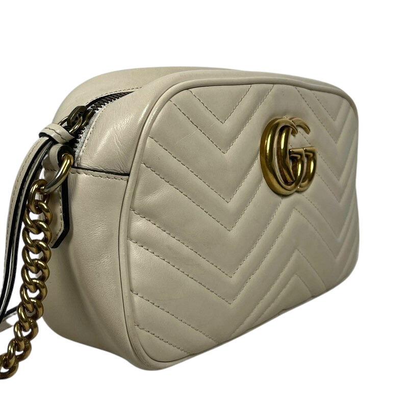 Gucci Small Marmont Leather Camera Cream GHW