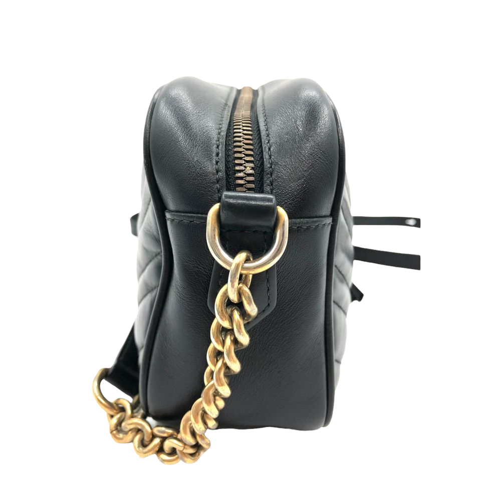Gucci Small Marmont Leather Camera Black GHW