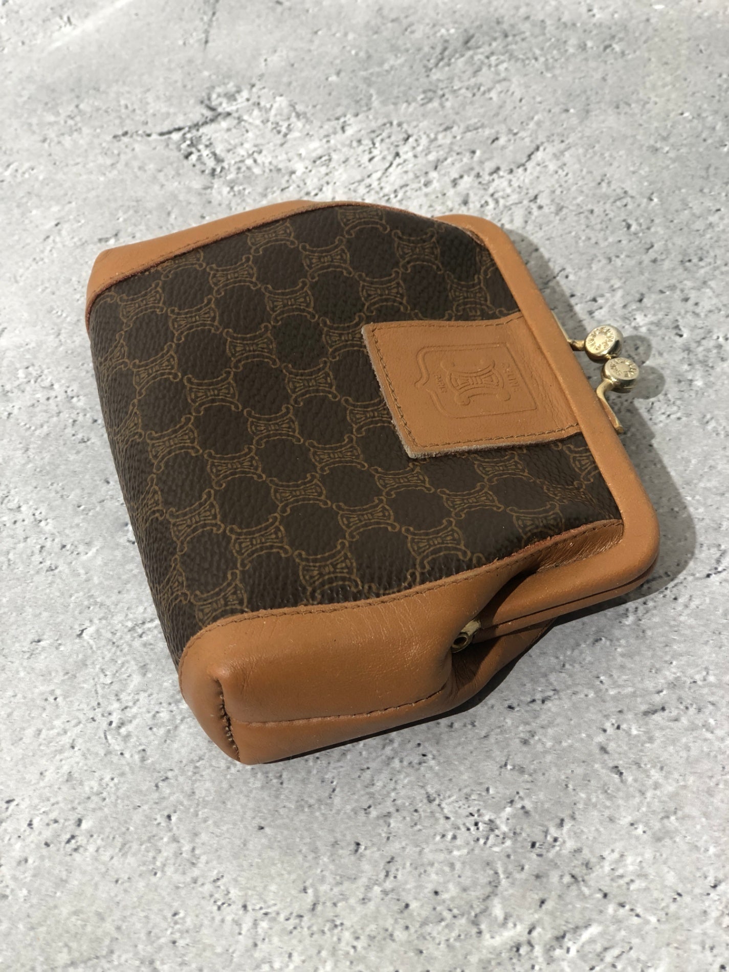 CELINE Metal Clasp Coin Purse Brown Vintage g62ssc