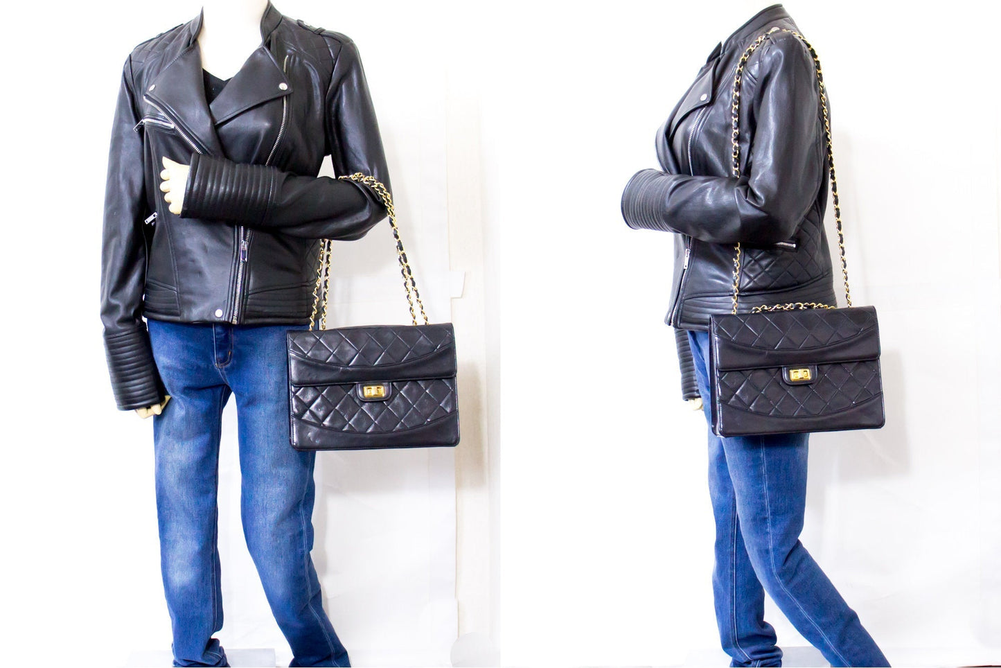 CHANEL Vintage Classic Chain Shoulder Bag Black Quilted Flap Lamb c20