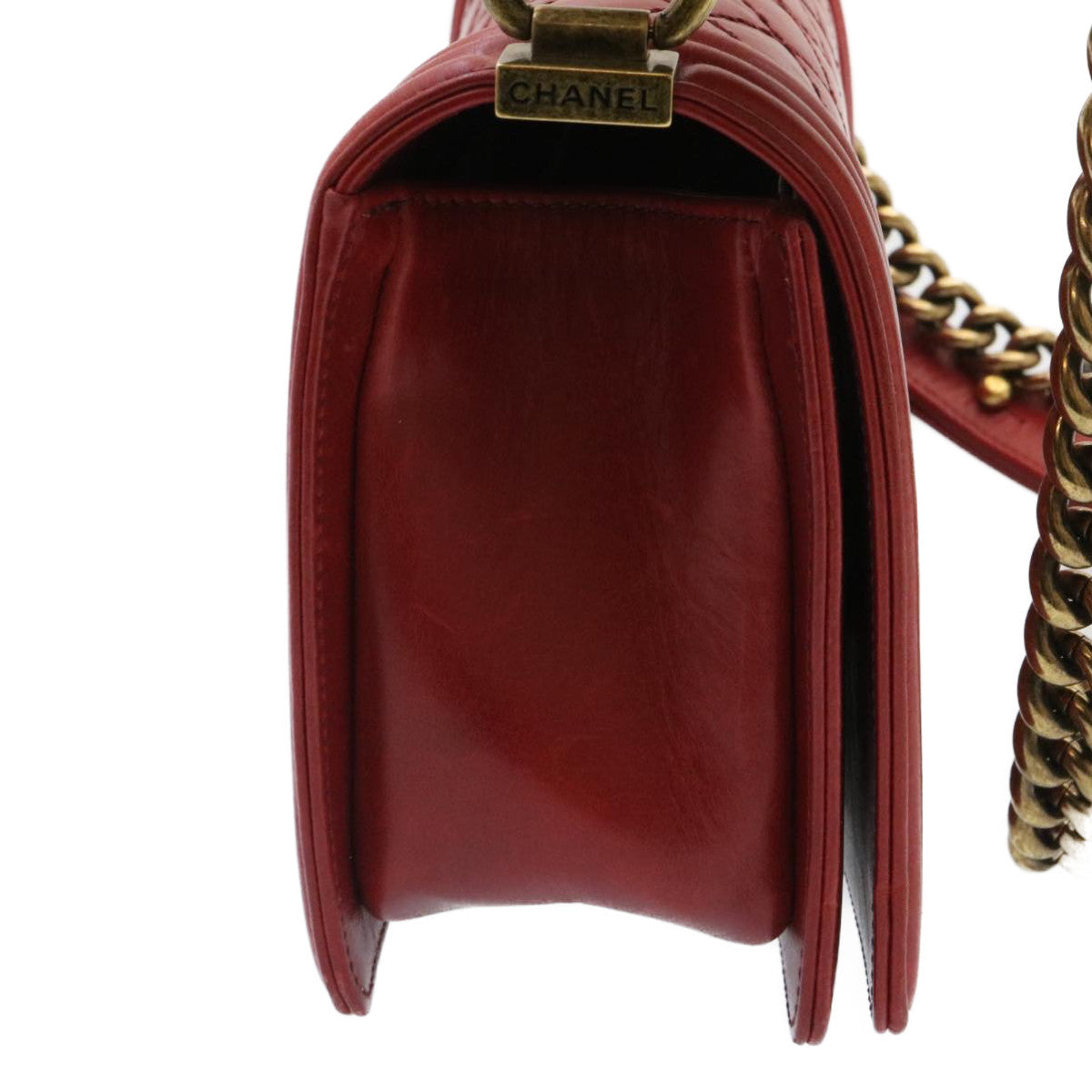 Chanel Boy Matelasse Chain New Shoulder Bag Leather Red CC Auth knn