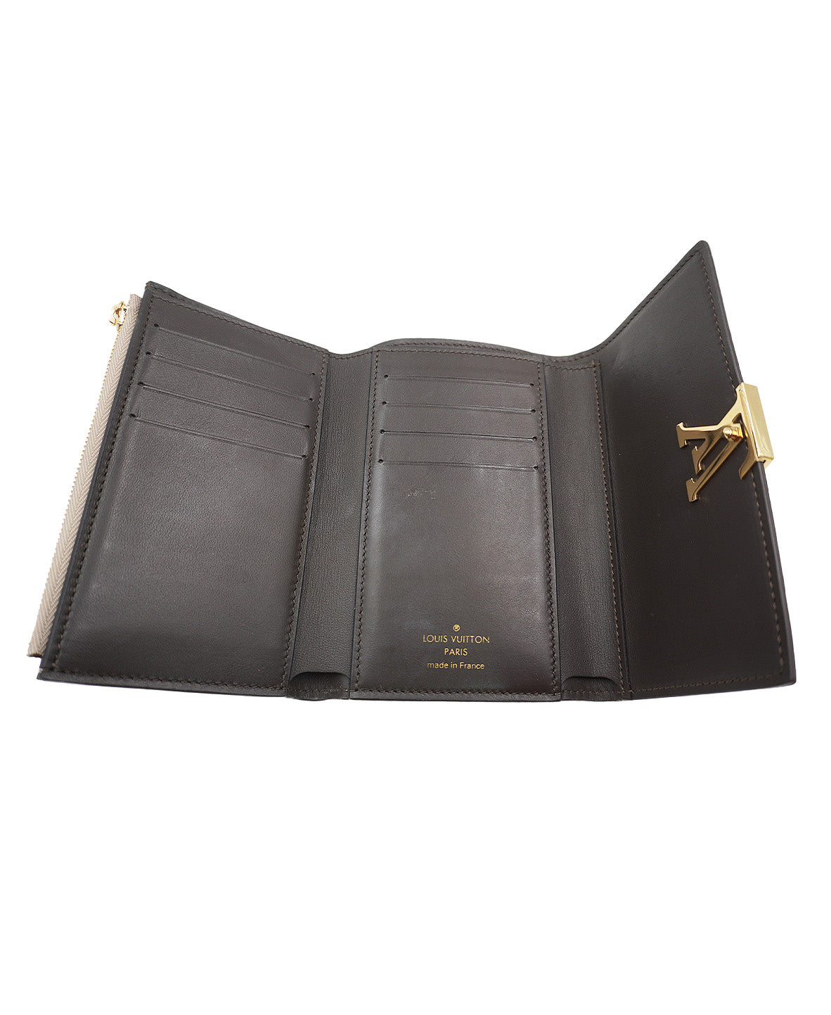 Capucines Compact Wallet in Taurillon Leather Cream