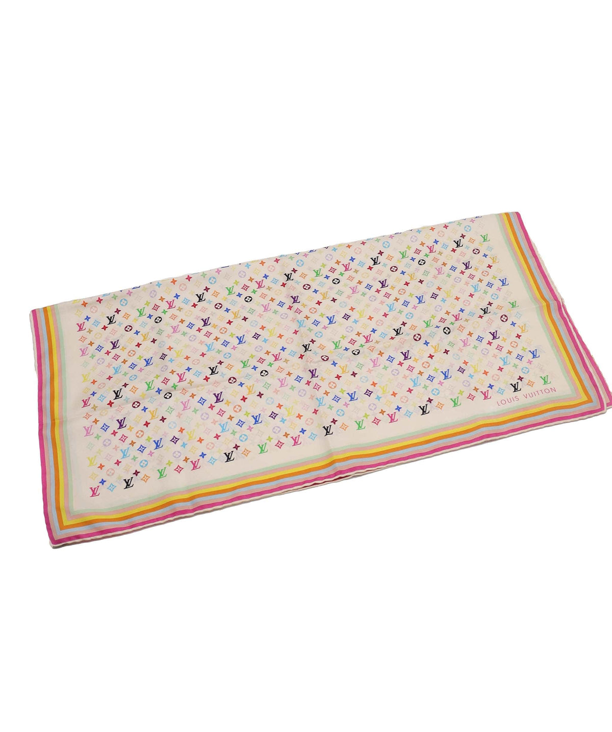 LV Multicolor Monogram Silk Scarf White DXBS4318