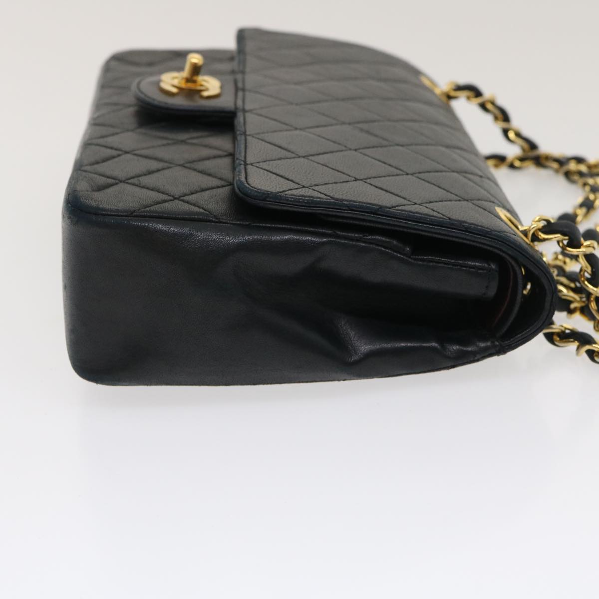 CHANEL Matelasse25 Double Chain Flap Shoulder Bag Lamb Skin Black CC Auth lt482A