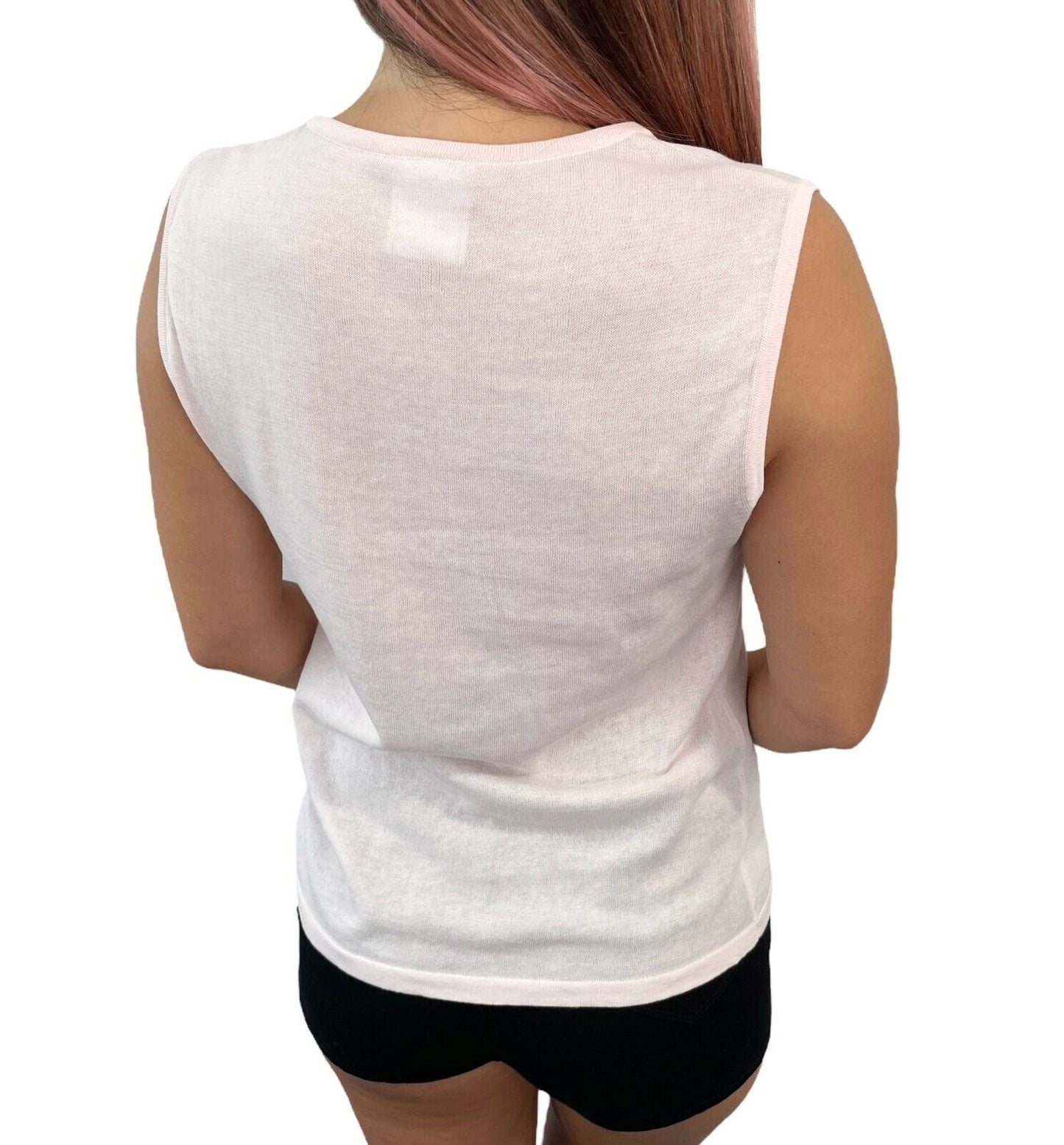 CHANEL Vintage 06P CC Mark Logo Sleeveless Knit Top #38 Pink Cotton Rank AB