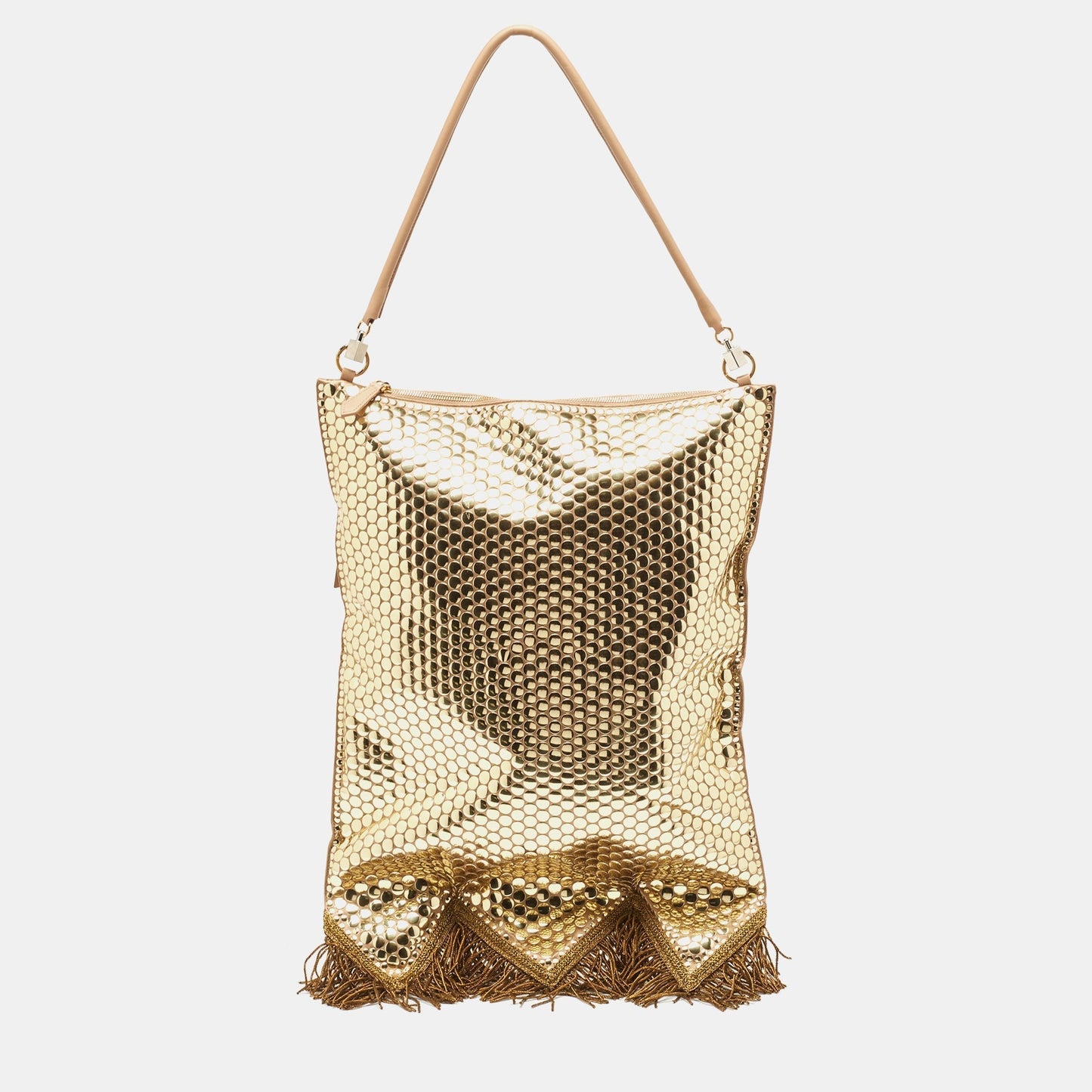 Burberry Gold Bullion Fringing Paillette-Embellished Satin Flag Bag