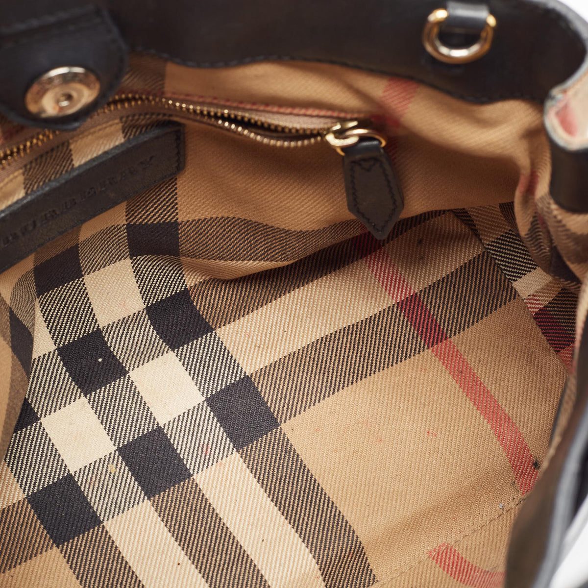 BURBERRY Black/Beige Leather and House Check Fabric Small Banner Tote