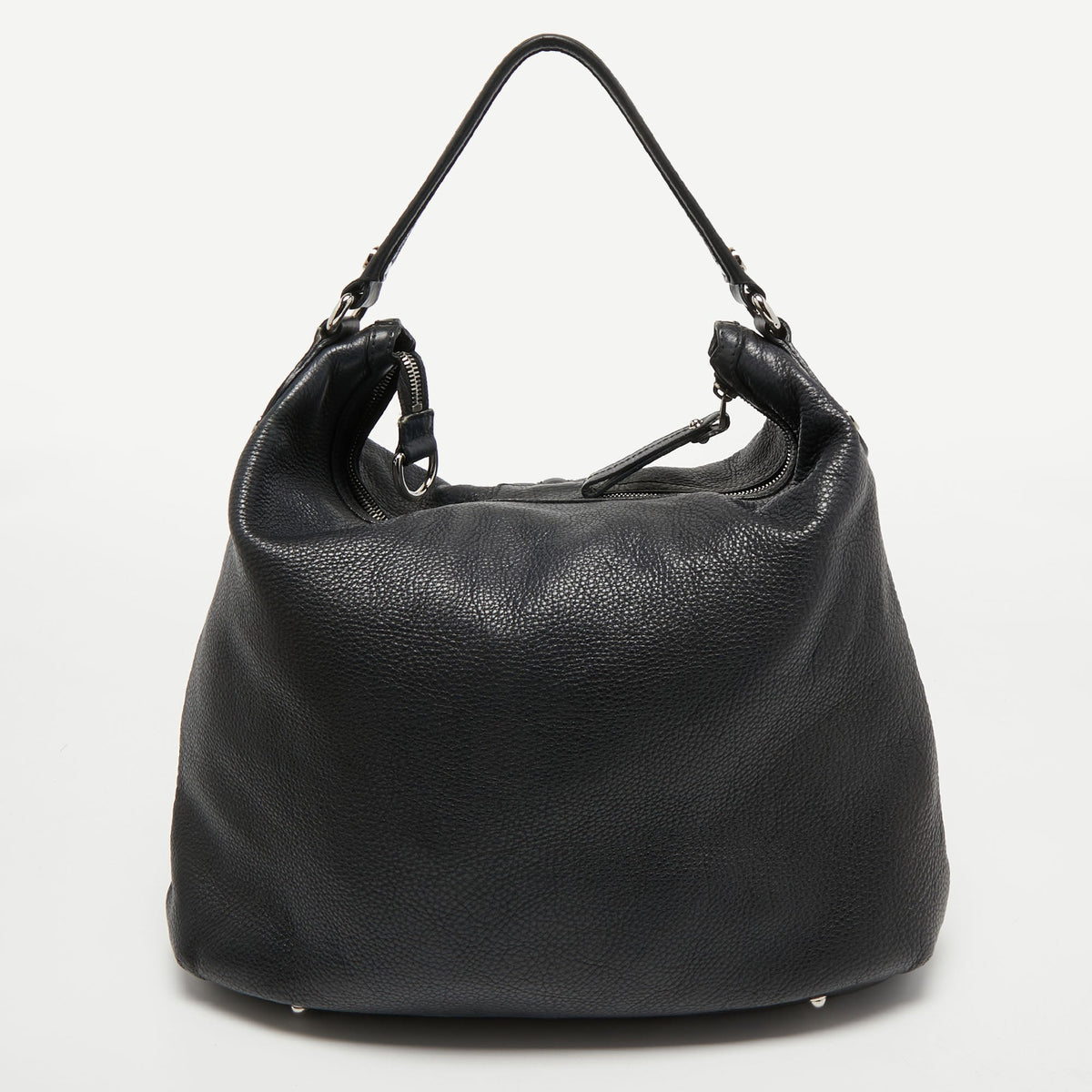 Gucci Black Grained Leather Medium G Coin Hobo