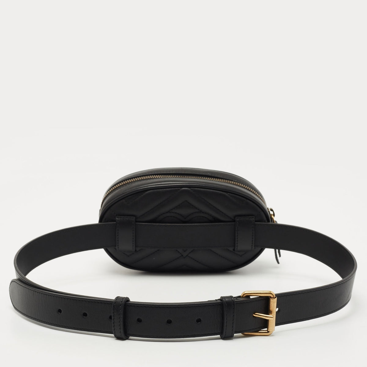Gucci Black Matelasse Leather GG Marmont Belt Bag