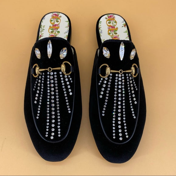 GUCCI velvet crystal loafer