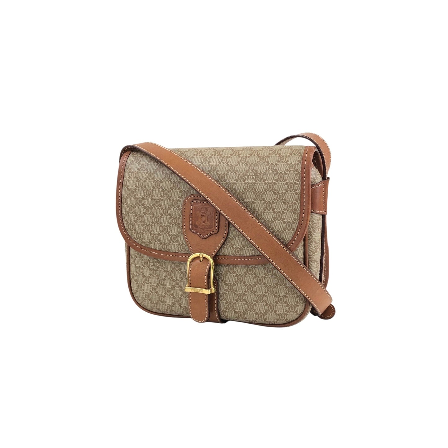 CELINE Macadam Front Buckle Shoulder bag Beige Vintage nnbcwv
