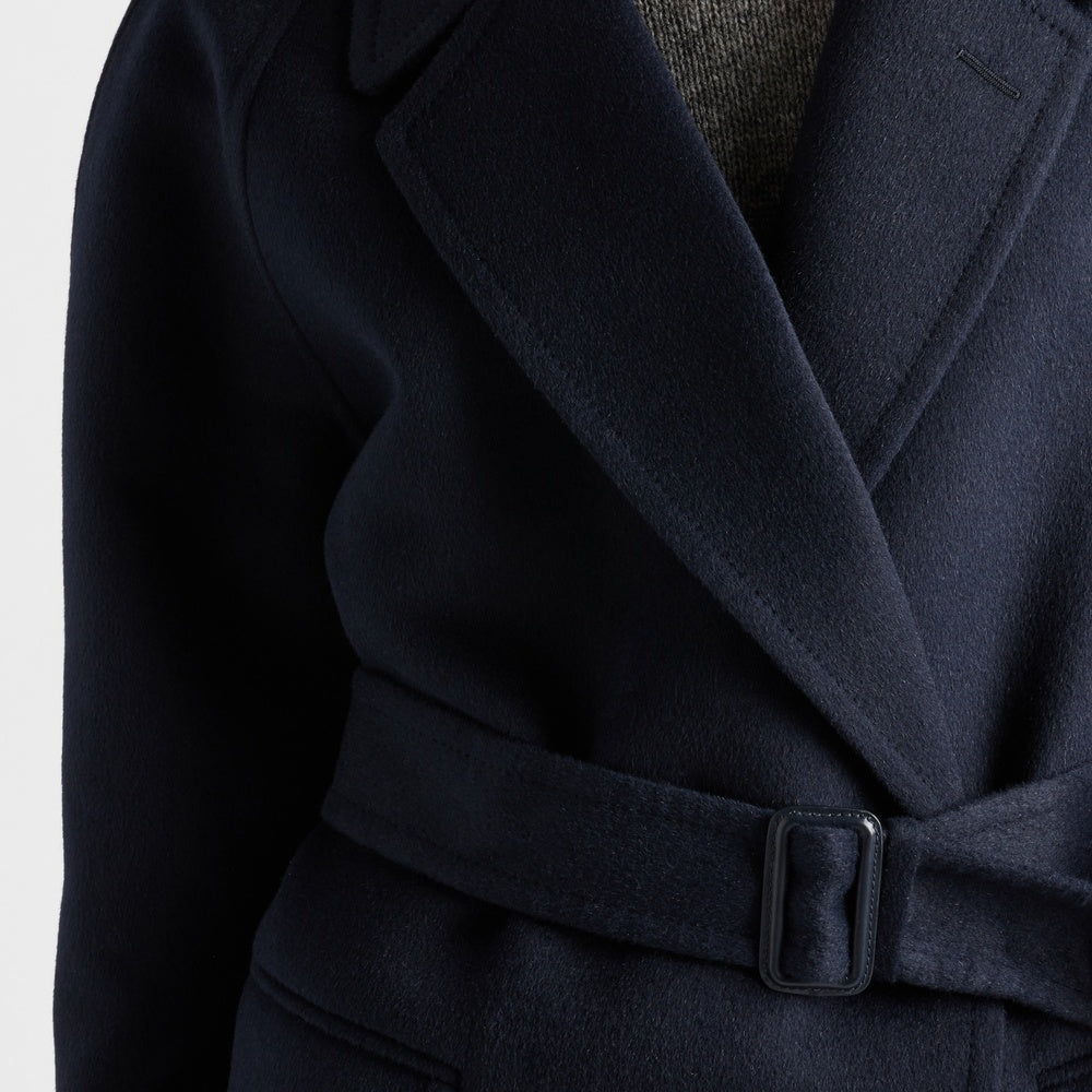 Double-breasted cashgora coat