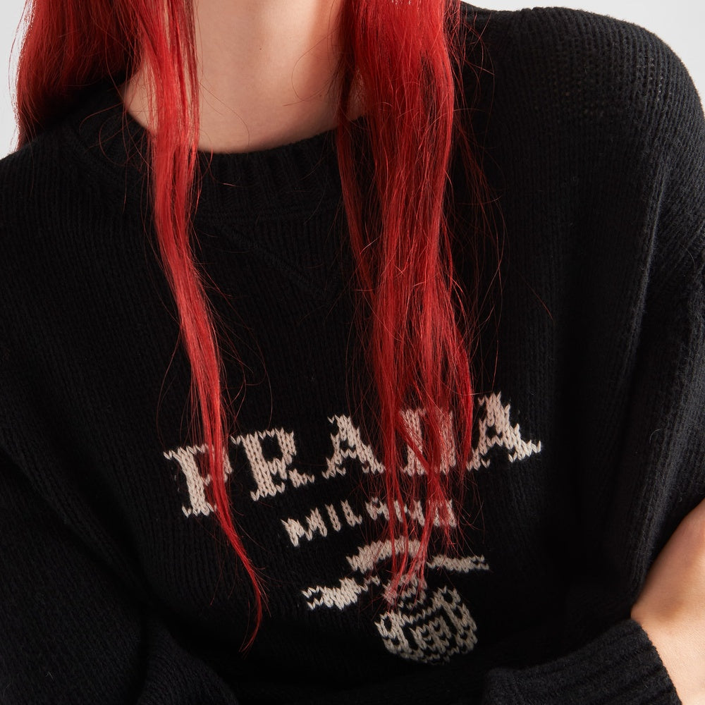 Cashmere and wool Prada logo crew-neck sweater