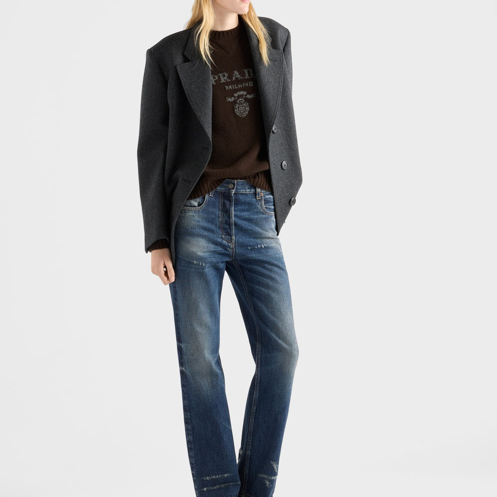 Cashmere and wool Prada logo crew-neck sweater