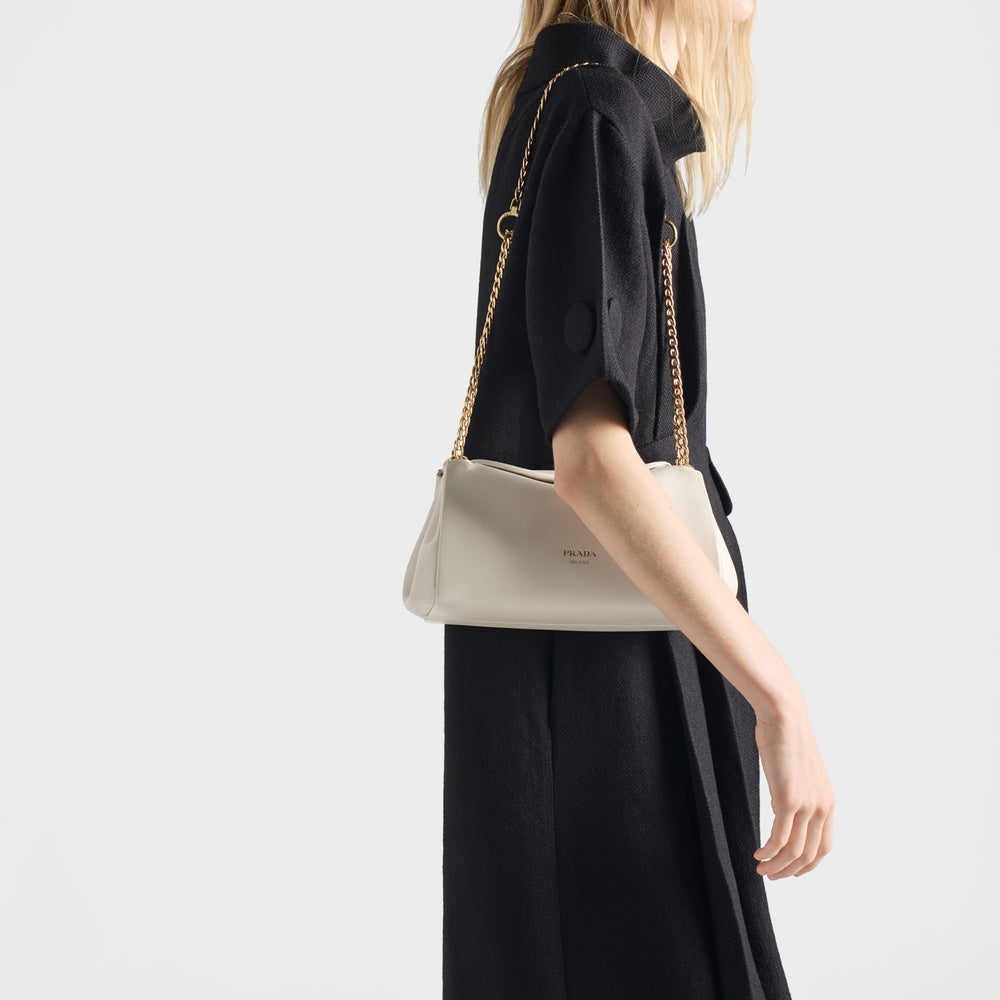 Short-sleeve chevron wool dress with belt