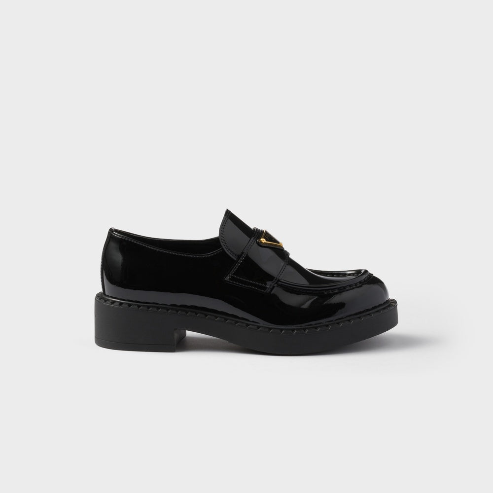 Chocolate patent leather loafers