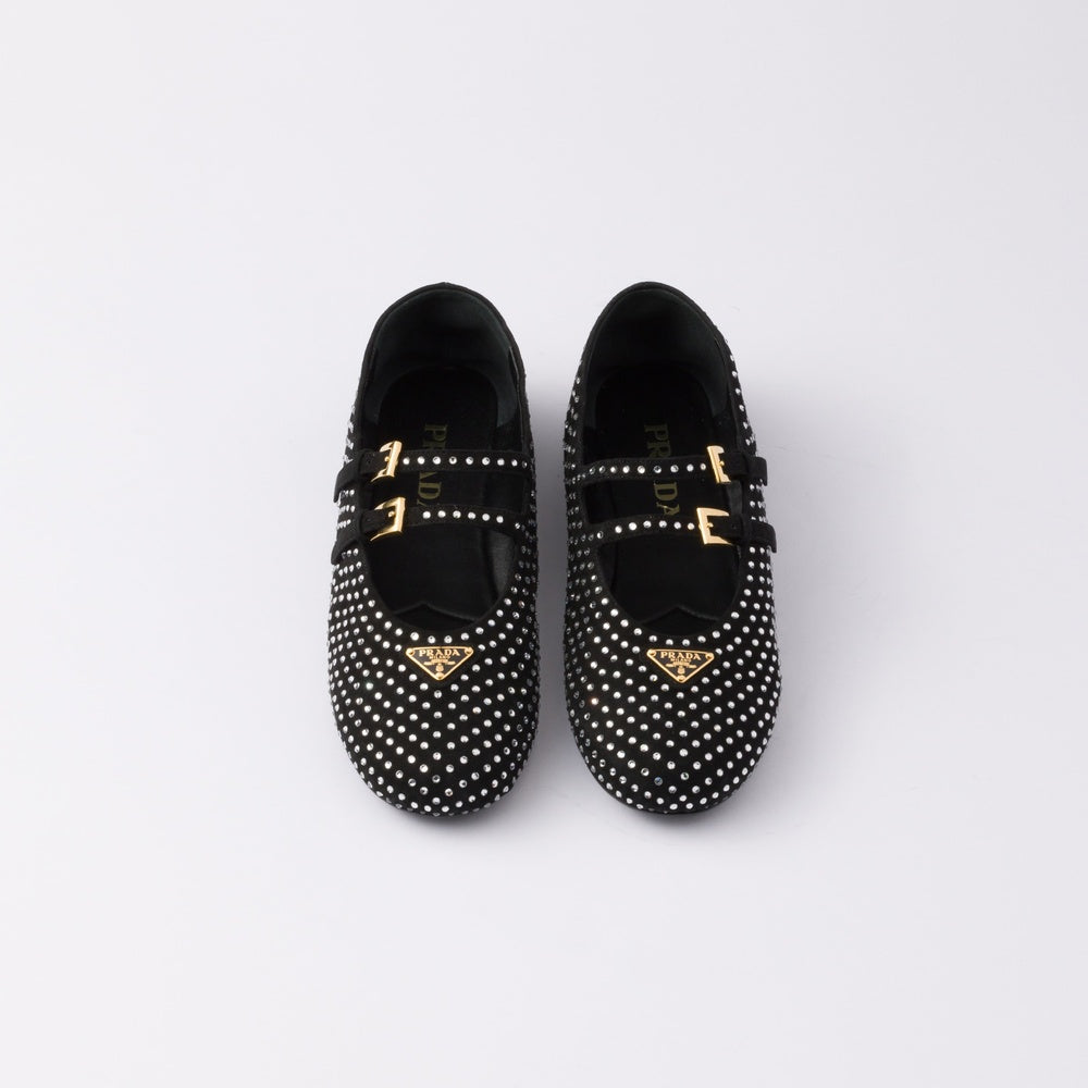 Suede ballerinas with crystals