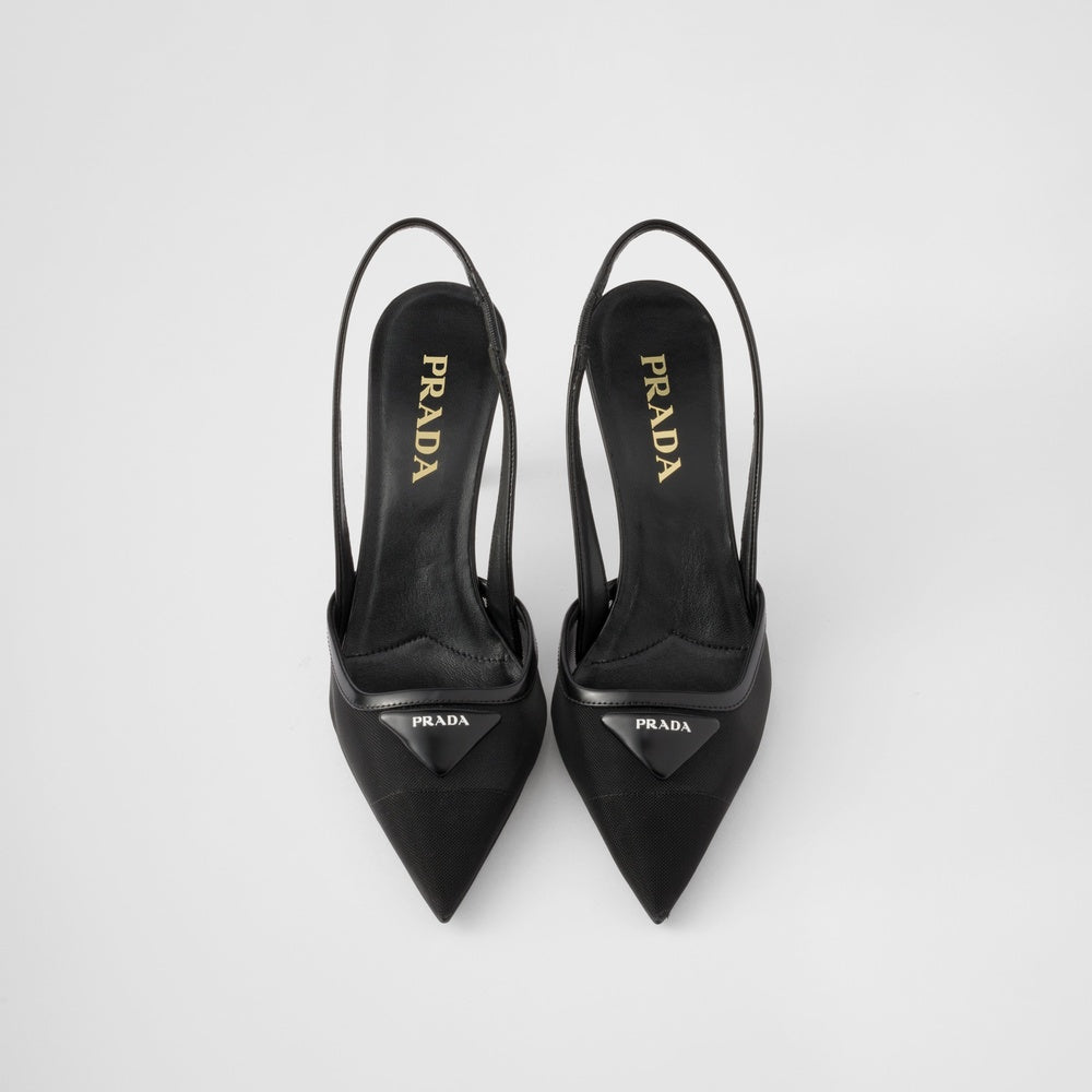 Mesh fabric slingback pumps