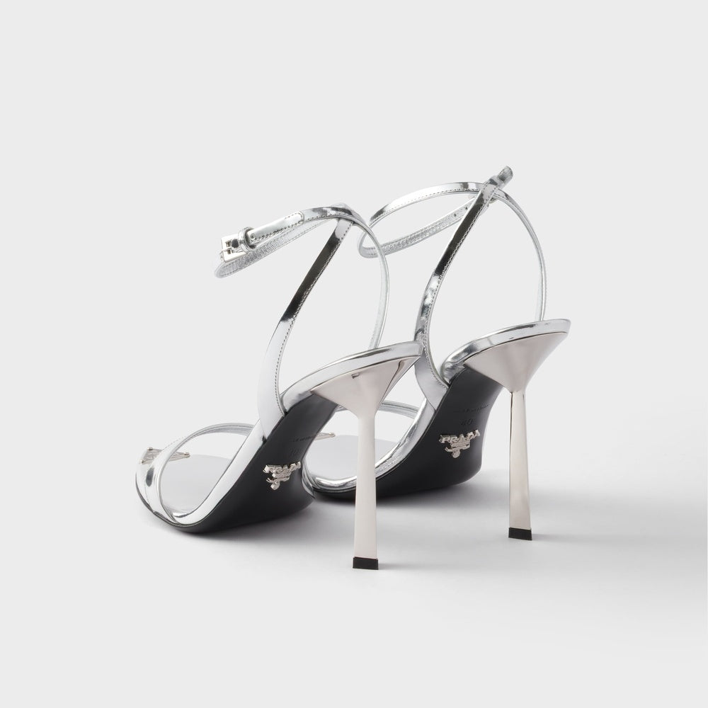 Metallic leather high-heeled sandals
