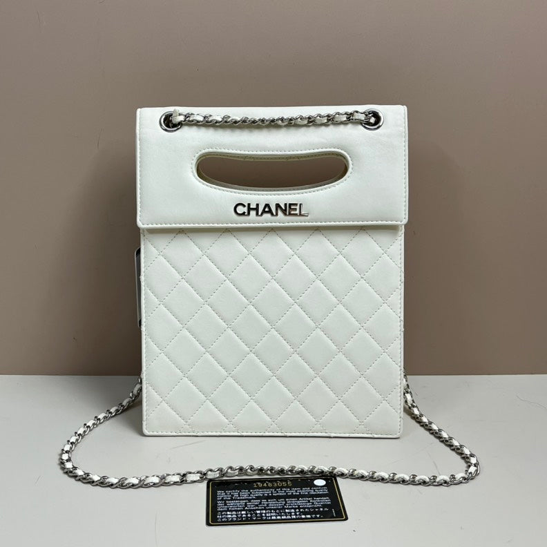 Chanel Lambskin White Way Chain Bag Medium Quilted Handbag