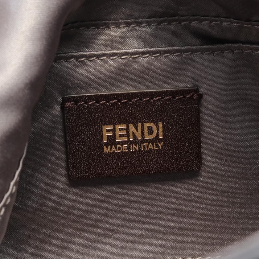 Fendi Mamma Bucket Chain Handbag Leather Gray 880336