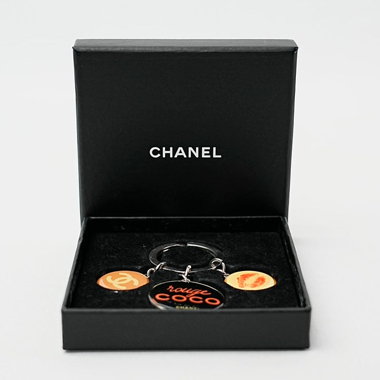 Chanel Coco Mark Keychain with Rouge Coco Charm Black and Gold Medium