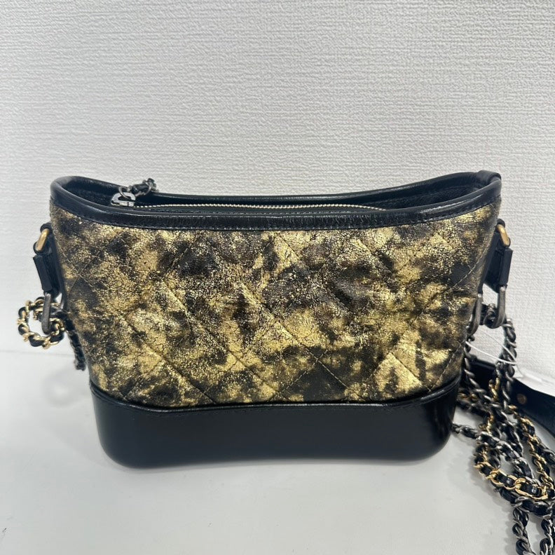 Chanel Gabrielle Small Black Gold Leather Chain Bag