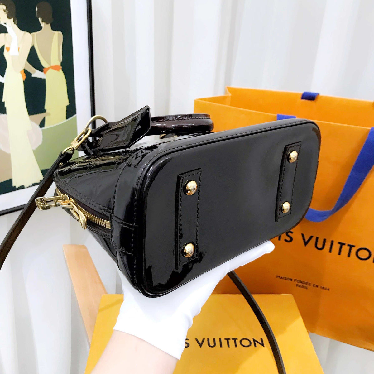 Louis Vuitton Alma BB Black Vernis Leather Two Way Bag