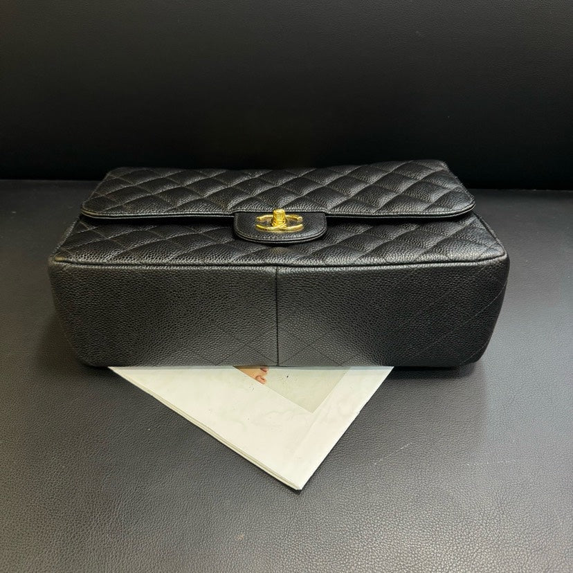 Chanel CF Jumbo Black Caviar Quilted Flap Bag xxcm