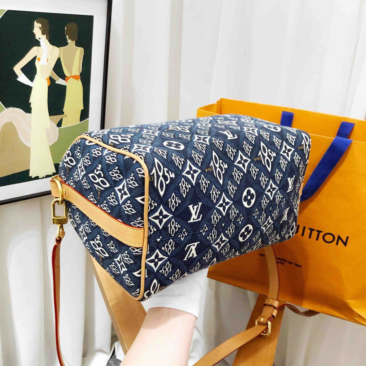 louis vuitton speedy 25 blue handbag