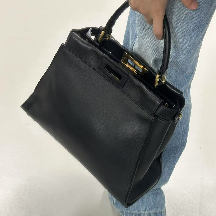 Fendi Black Leather Shoulder Bag with Strap