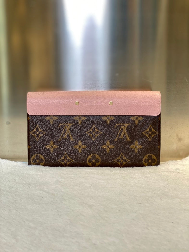Louis Vuitton Pallas Pink Monogram Wallet with Chain Crossbody Bag