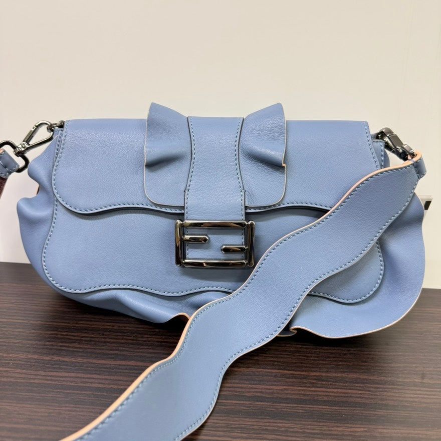 Fendi Leather Baguette Shoulder Bag Light Blue